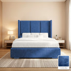 Amelia Wingback Bed Frame in Coniston Blue, with Coniston Blue fabric sample