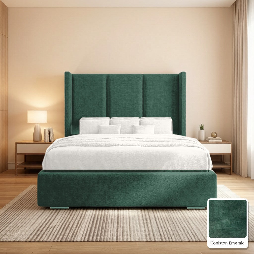 Amelia Wingback Bed Frame in Coniston Emerald, with Coniston Emerald fabric sample