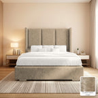 Amelia Wingback Bed Frame in Crushed Velvet Cream, with Crushed Velvet Cream fabric sample