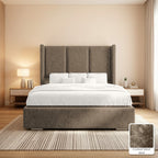 Amelia Wingback Bed Frame in Crushed Velvet Mink, with Crushed Velvet Mink fabric sample