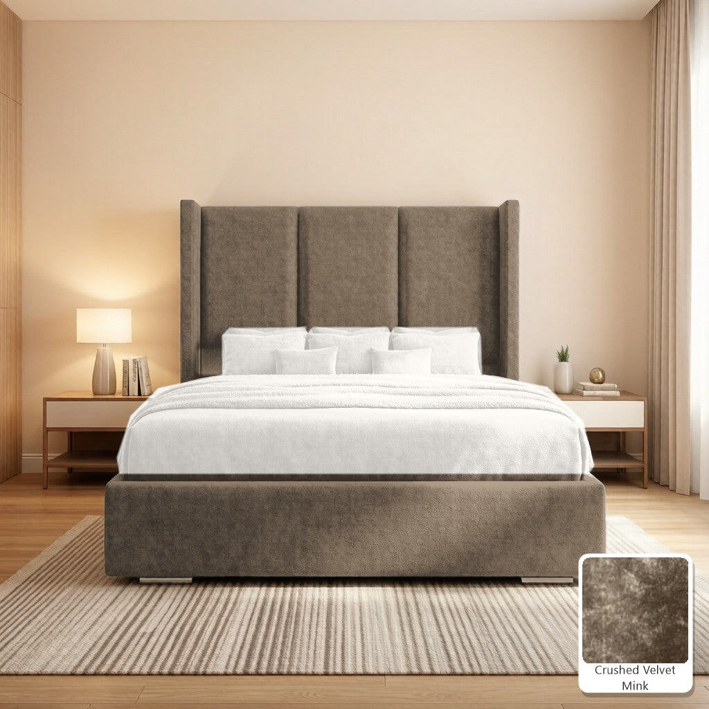 Amelia Wingback Bed Frame in Crushed Velvet Mink, with Crushed Velvet Mink fabric sample