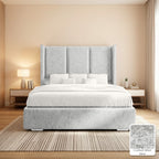 Amelia Wingback Bed Frame in Crushed Velvet Silver, with Crushed Velvet Silver fabric sample