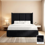 Amelia Wingback Bed Frame in Naples Black, with Naples Black fabric sample