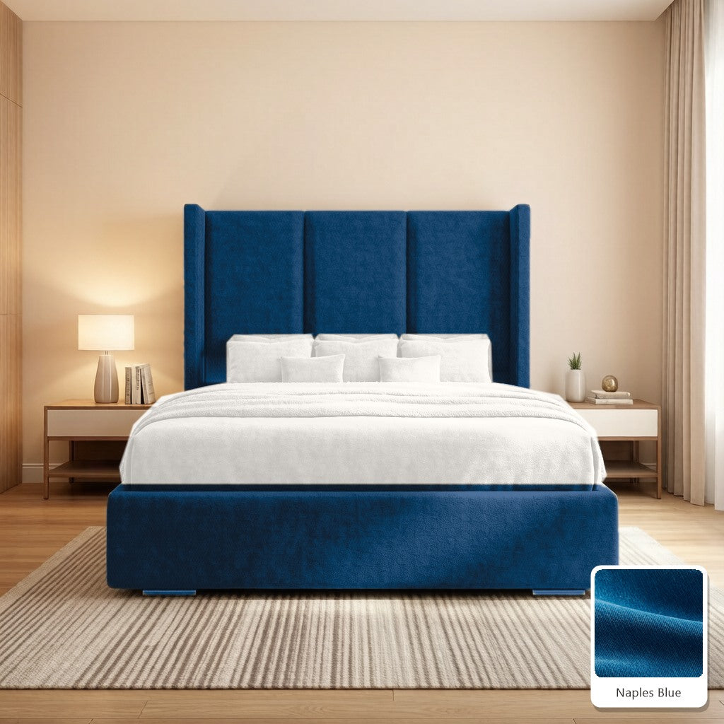 Amelia Wingback Bed Frame in Naples Blue, with Naples Blue fabric sample