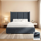 Amelia Wingback Bed Frame in Naples Charcoal, with Naples Charcoal fabric sample