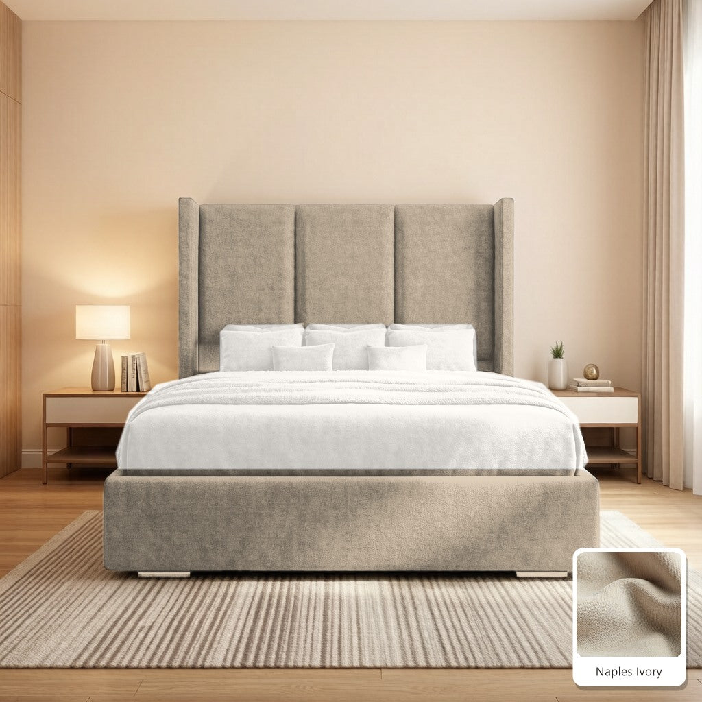 Amelia Wingback Bed Frame in Naples Ivory, with Naples Ivory fabric sample