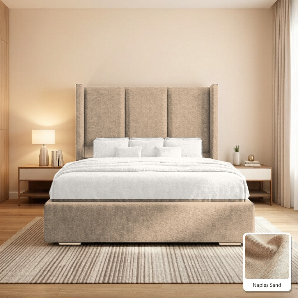 Amelia Wingback Bed Frame in Naples Sand, with Naples Sand fabric sample