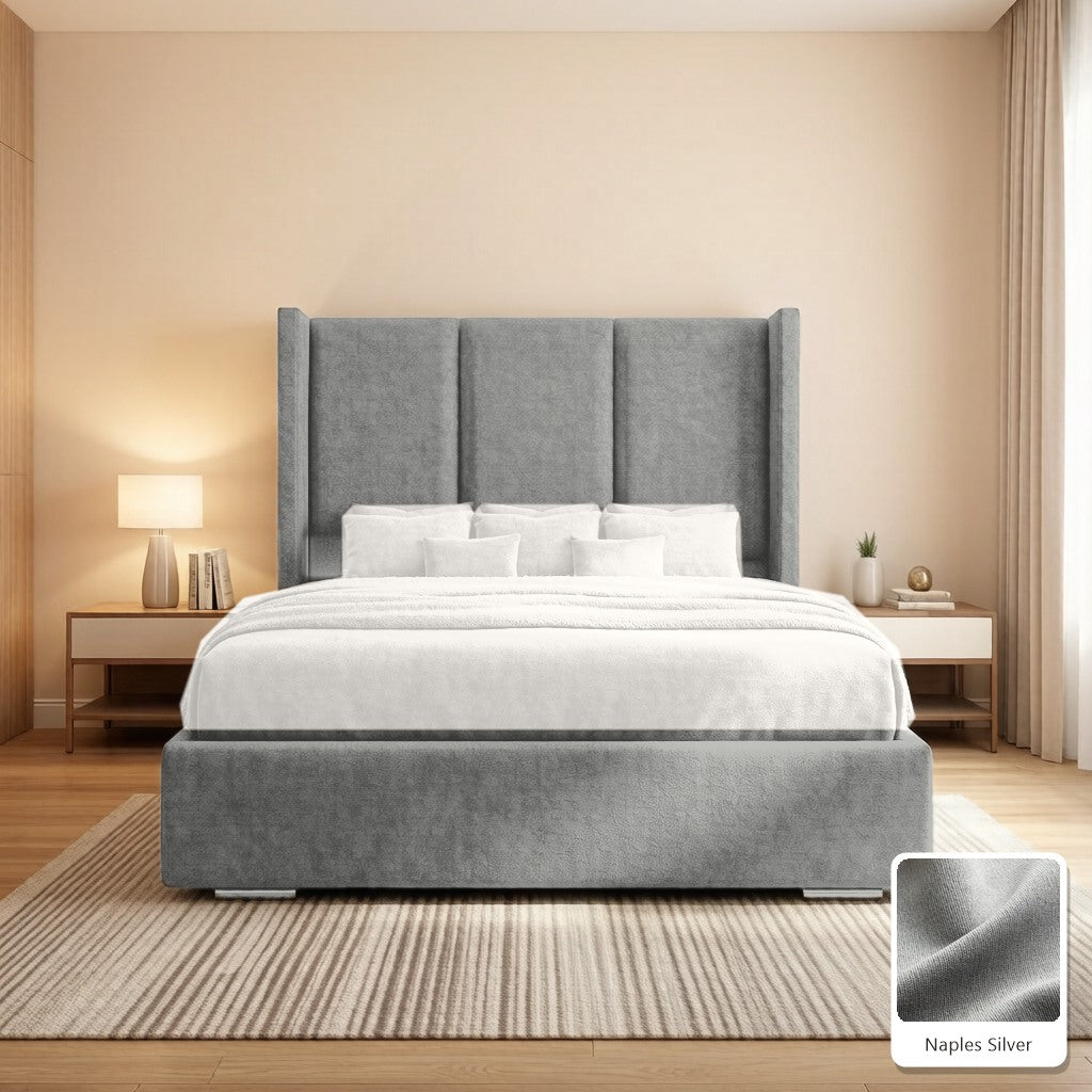 Amelia Wingback Bed Frame in Naples Silver, with Naples Silver fabric sample