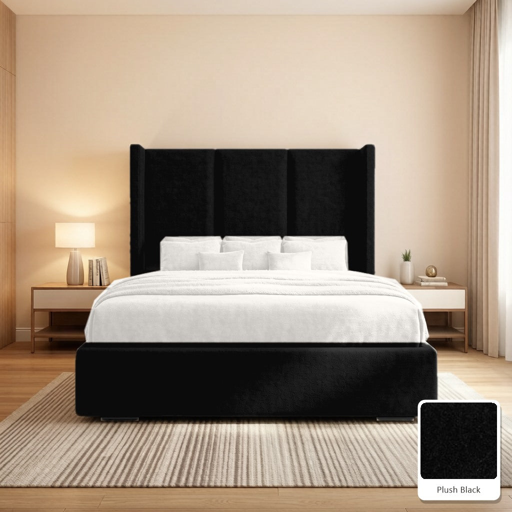 Amelia Wingback Bed Frame in Plush Black, with Plush Black fabric sample