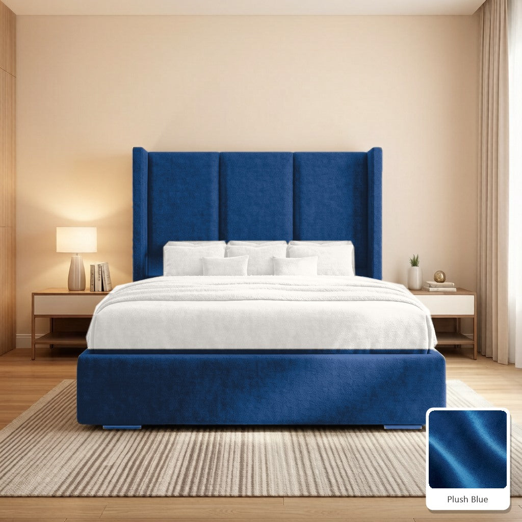 Amelia Wingback Bed Frame in Plush Blue, with Plush Blue fabric sample