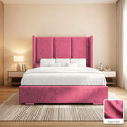 Amelia Wingback Bed Frame in Plush Claret, with Plush Claret fabric sample