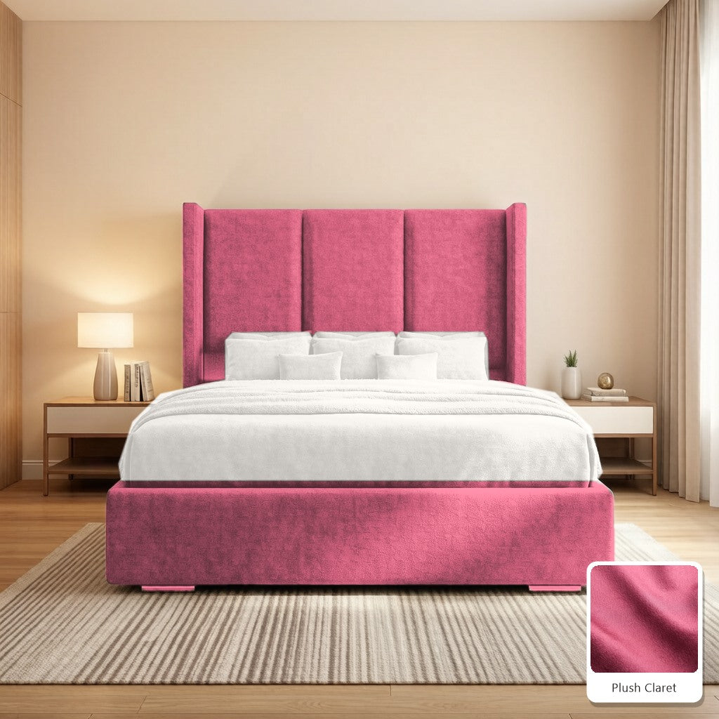 Amelia Wingback Bed Frame in Plush Claret, with Plush Claret fabric sample