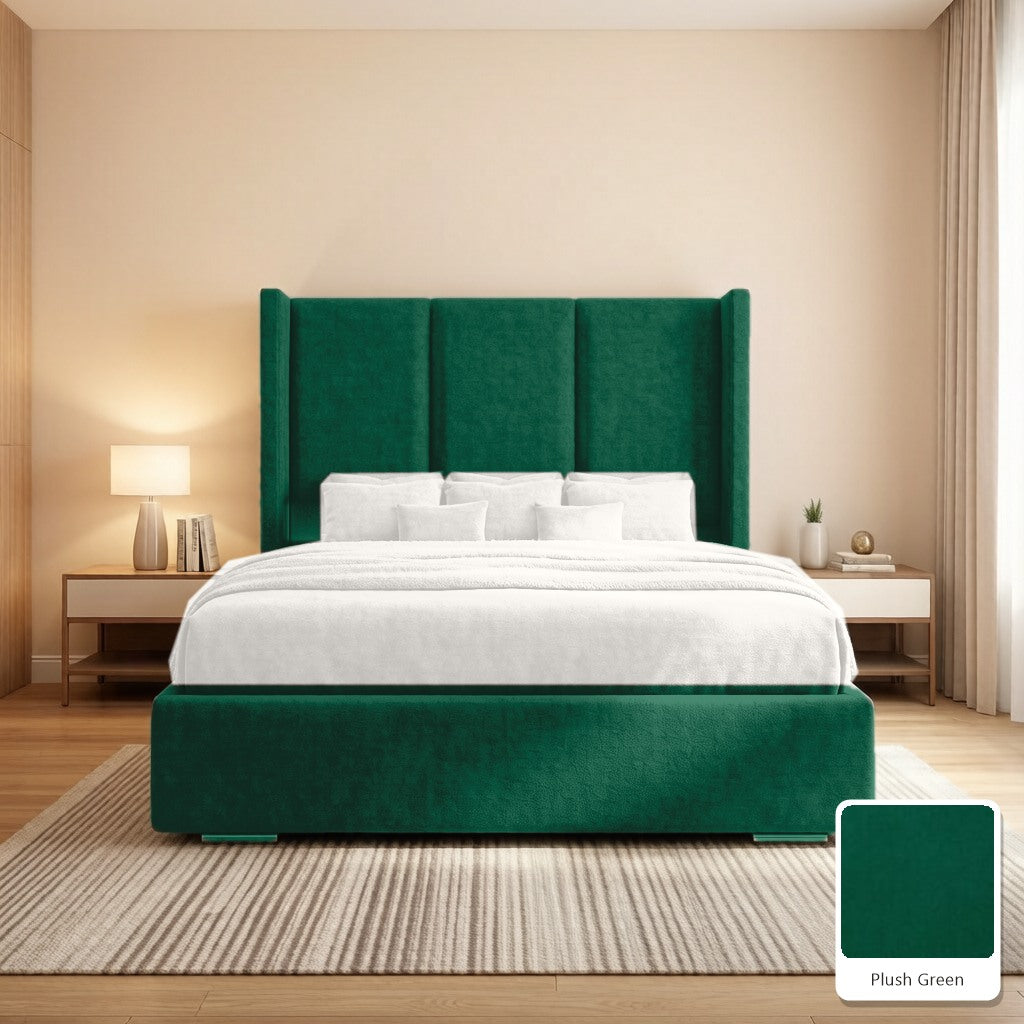 Amelia Wingback Bed Frame in Plush Green, with Plush Green fabric sample