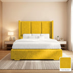 Amelia Wingback Bed Frame in Plush Mustard, with Plush Mustard fabric sample