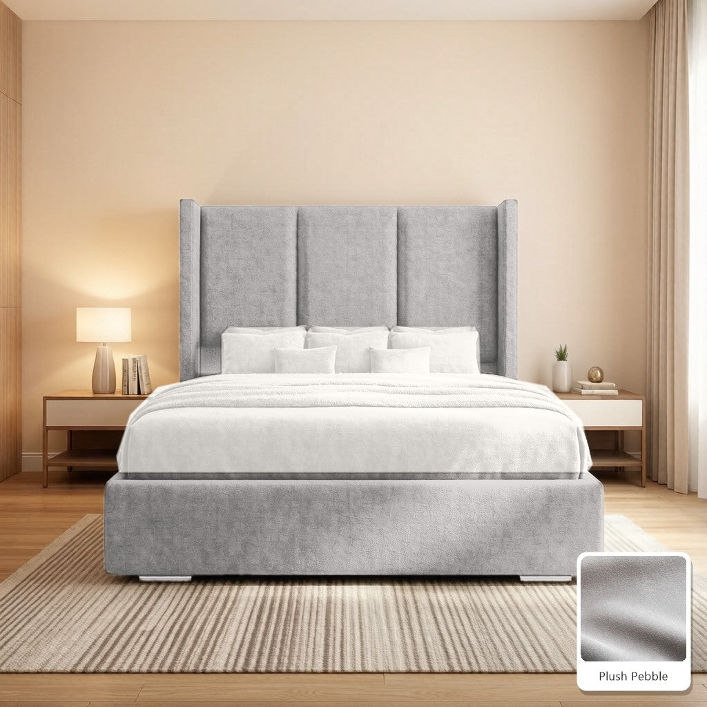 Amelia Wingback Bed Frame in Plush Pebble, with Plush Pebble fabric sample