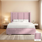 Amelia Wingback Bed Frame in Plush Pink, with Plush Pink fabric sample