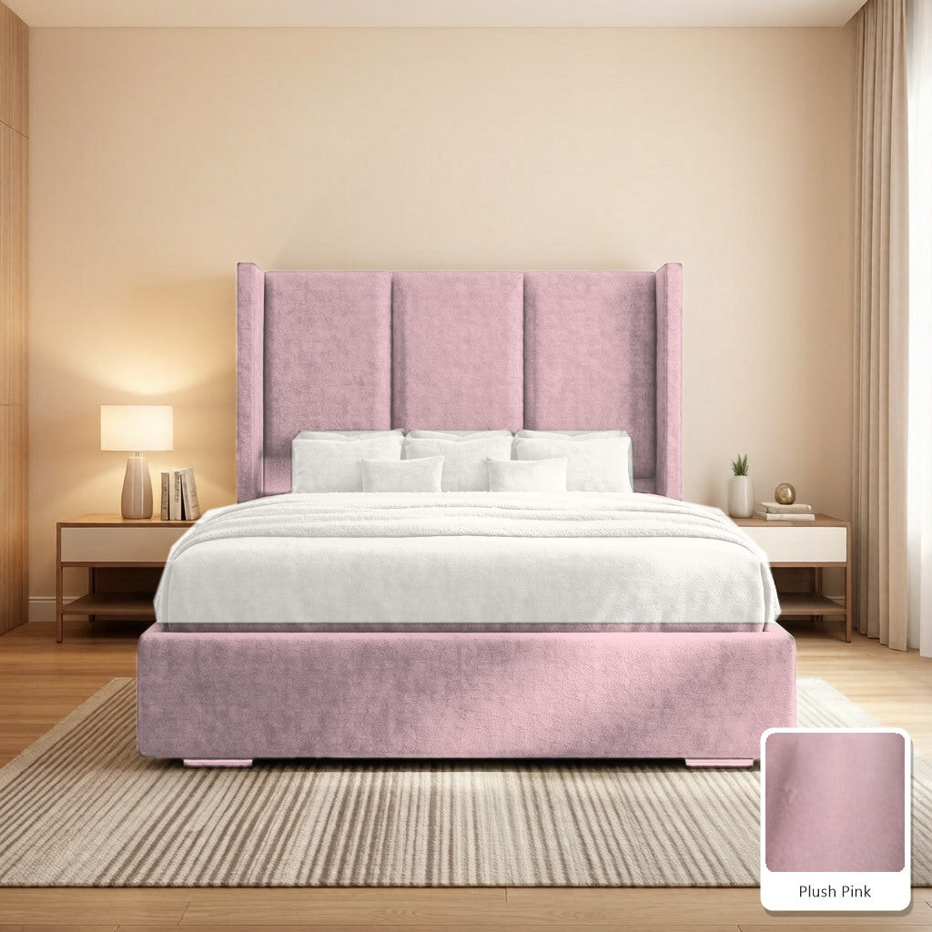 Amelia Wingback Bed Frame in Plush Pink, with Plush Pink fabric sample
