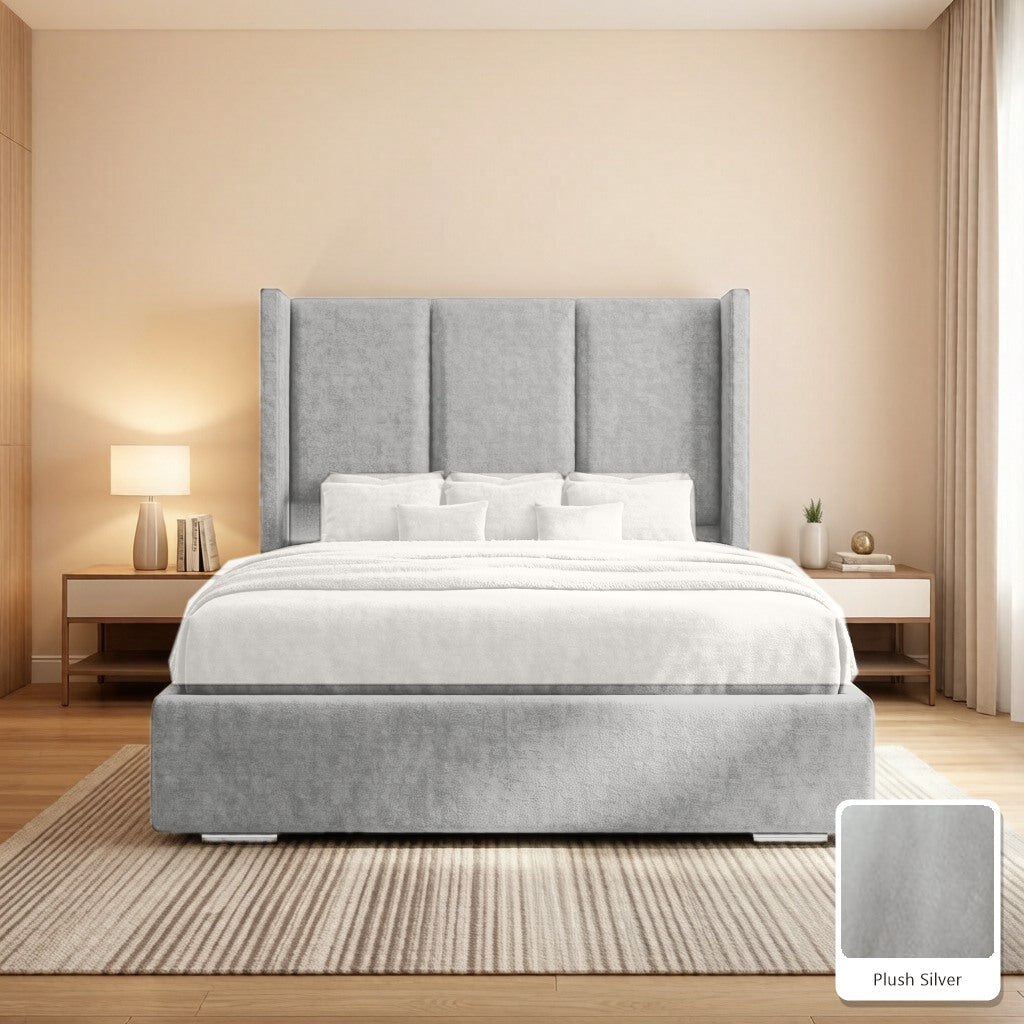 Amelia Wingback Bed Frame in Plush Silver, with Plush Silver fabric sample
