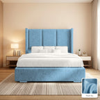Amelia Wingback Bed Frame in Plush Sky, with Plush Sky fabric sample