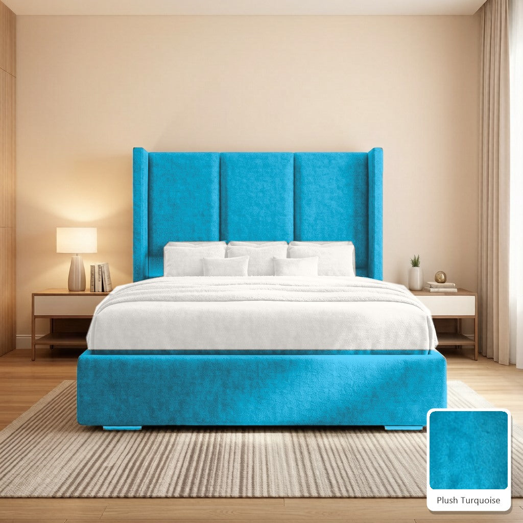 Amelia Wingback Bed Frame in Plush Turquoise, with Plush Turquoise fabric sample