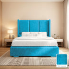 Amelia Wingback Bed Frame in Plush Turquoise, with Plush Turquoise fabric sample