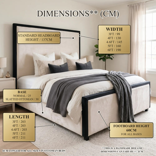 Ashby Contrast Border Bed Frame in Plush Cream - dimensions and measurements