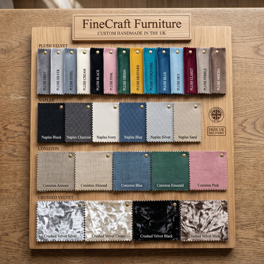 FineCraft fabric board: Plush Velvet, Naples, Coniston and Crushed Velvet colours