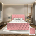 Luma Designer Bed Frame in Coniston Pink, with Coniston Pink fabric sample