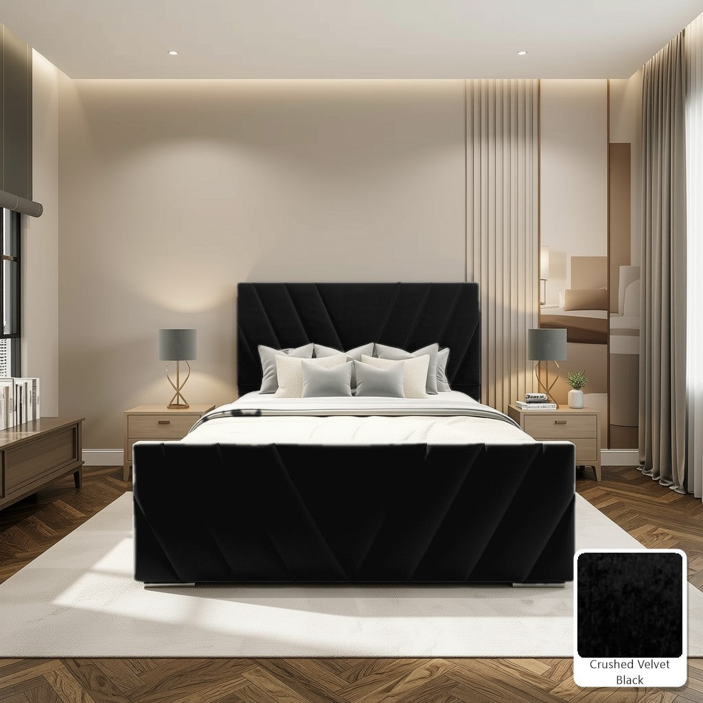 Luma Designer Bed Frame in Crushed Velvet Black, with Crushed Velvet Black fabric sample