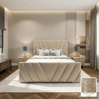 Luma Designer Bed Frame in Crushed Velvet Cream, with Crushed Velvet Cream fabric sample