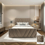 Luma Designer Bed Frame in Crushed Velvet Mink, with Crushed Velvet Mink fabric sample