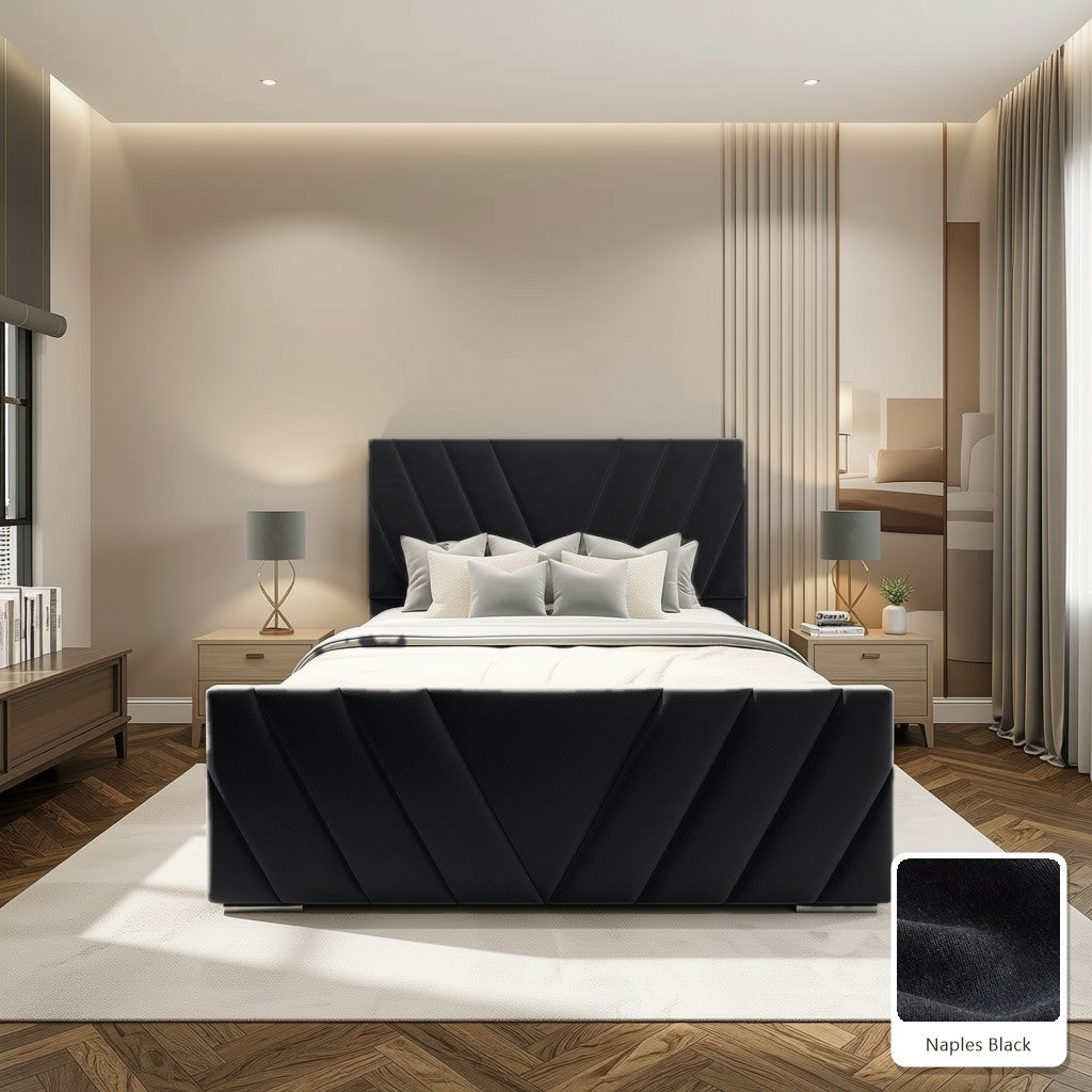 Luma Designer Bed Frame in Naples Black, with Naples Black fabric sample