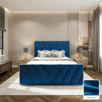 Luma Designer Bed Frame in Naples Blue, with Naples Blue fabric sample