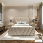 Luma Designer Bed Frame in Naples Ivory, with Naples Ivory fabric sample