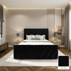 Luma Designer Bed Frame in Plush Black, with Plush Black fabric sample