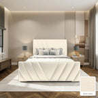 Luma Designer Bed Frame in Plush Cream, with Plush Cream fabric sample