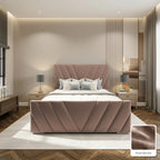 Luma Designer Bed Frame in Plush Mocha, with Plush Mocha fabric sample