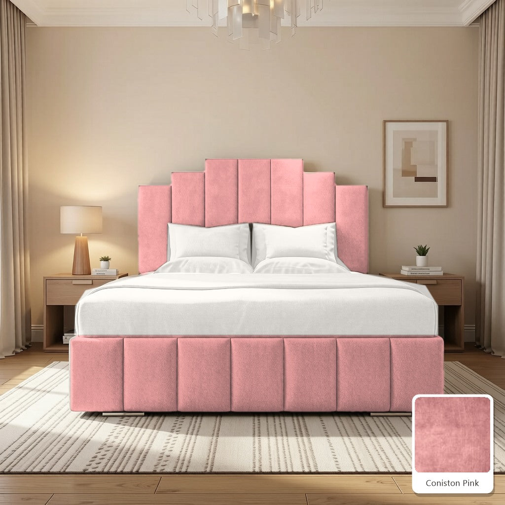 Mayfair Upholstered Bed Frame in Coniston Pink, with Coniston Pink fabric sample