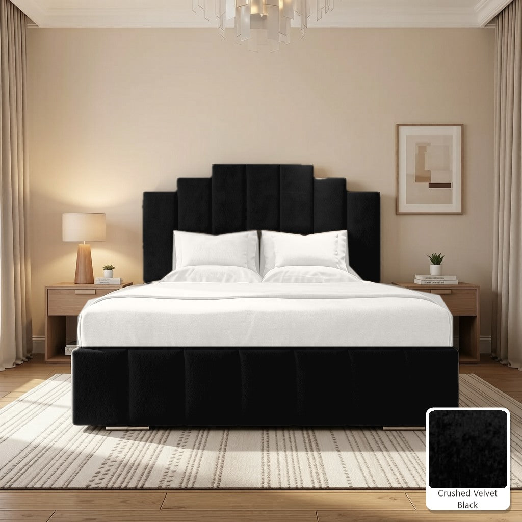 Mayfair Upholstered Bed Frame in Crushed Velvet Black, with Crushed Velvet Black fabric sample