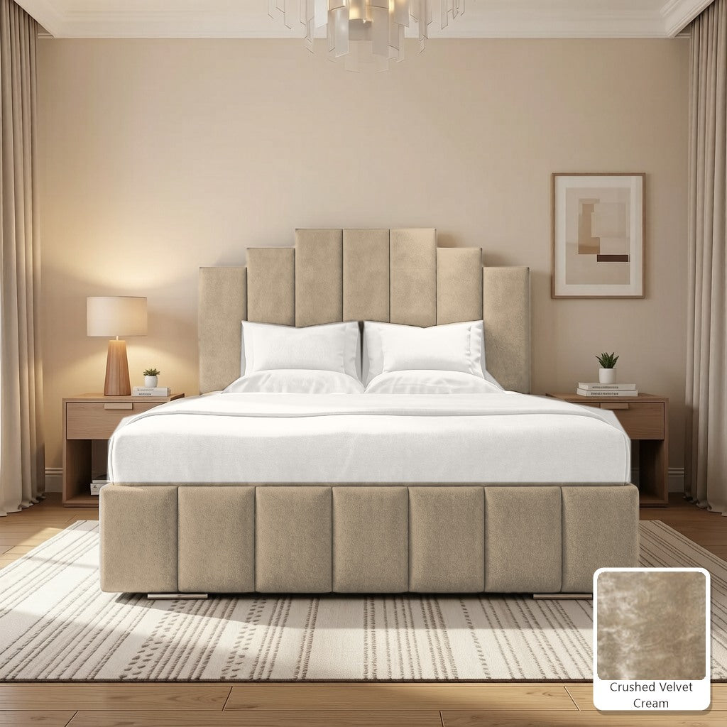 Mayfair Upholstered Bed Frame in Crushed Velvet Cream, with Crushed Velvet Cream fabric sample