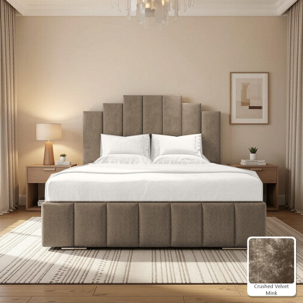 Mayfair Upholstered Bed Frame in Crushed Velvet Mink, with Crushed Velvet Mink fabric sample