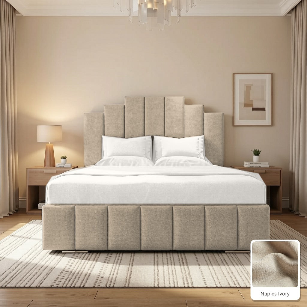 Mayfair Upholstered Bed Frame in Naples Ivory, with Naples Ivory fabric sample