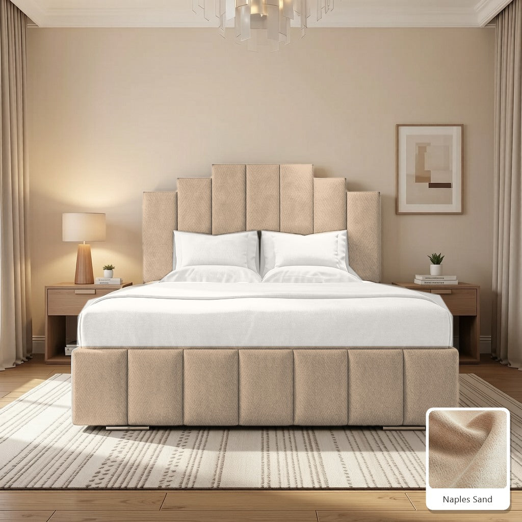 Mayfair Upholstered Bed Frame in Naples Sand, with Naples Sand fabric sample
