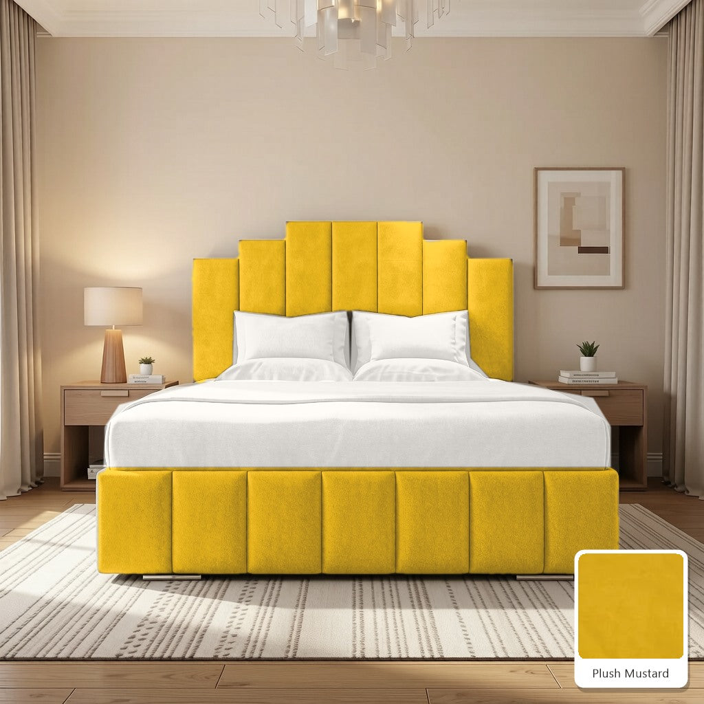 Mayfair Upholstered Bed Frame in Plush Mustard, with Plush Mustard fabric sample