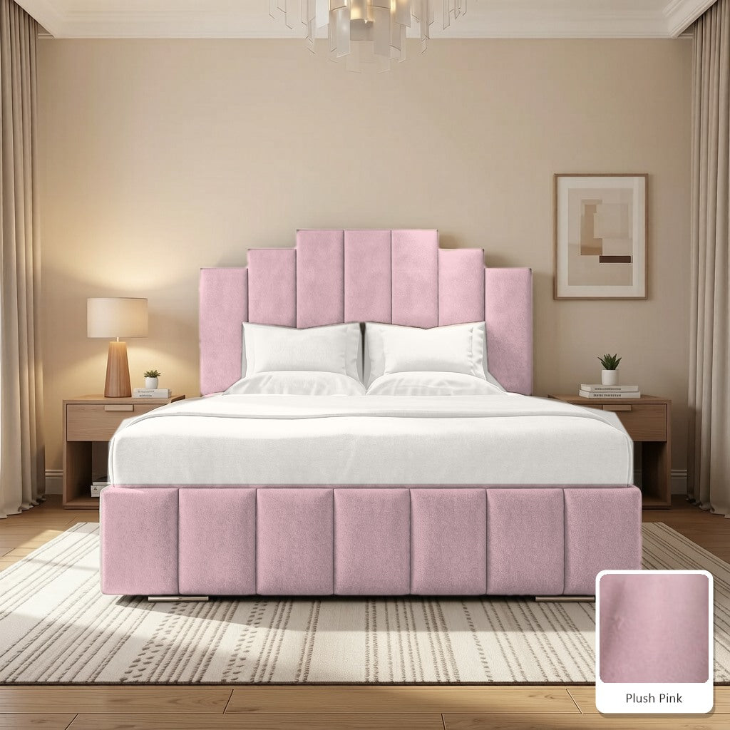 Mayfair Upholstered Bed Frame in Plush Pink, with Plush Pink fabric sample