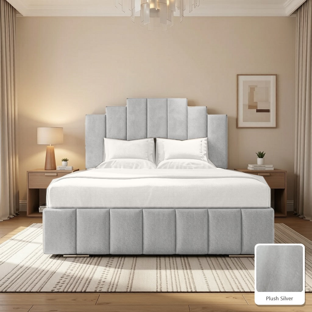 Mayfair Upholstered Bed Frame in Plush Silver, with Plush Silver fabric sample