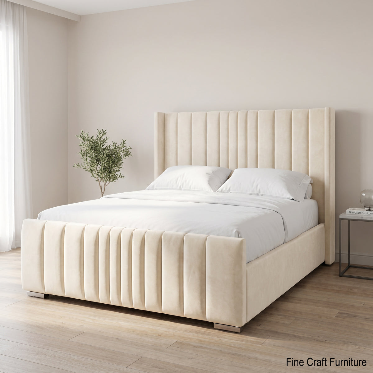 Nova Panelled Wingback Bed Frame in Plush Cream