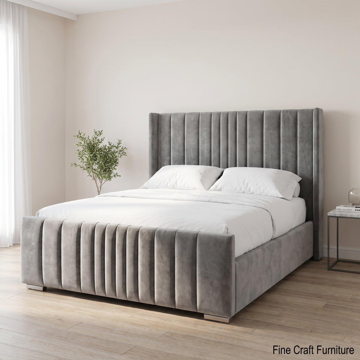 Nova Panelled Wingback Bed Frame in Plush Grey