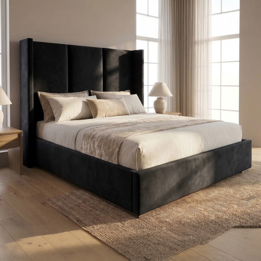 Odessa Wingback Bed Frame in Plush Black