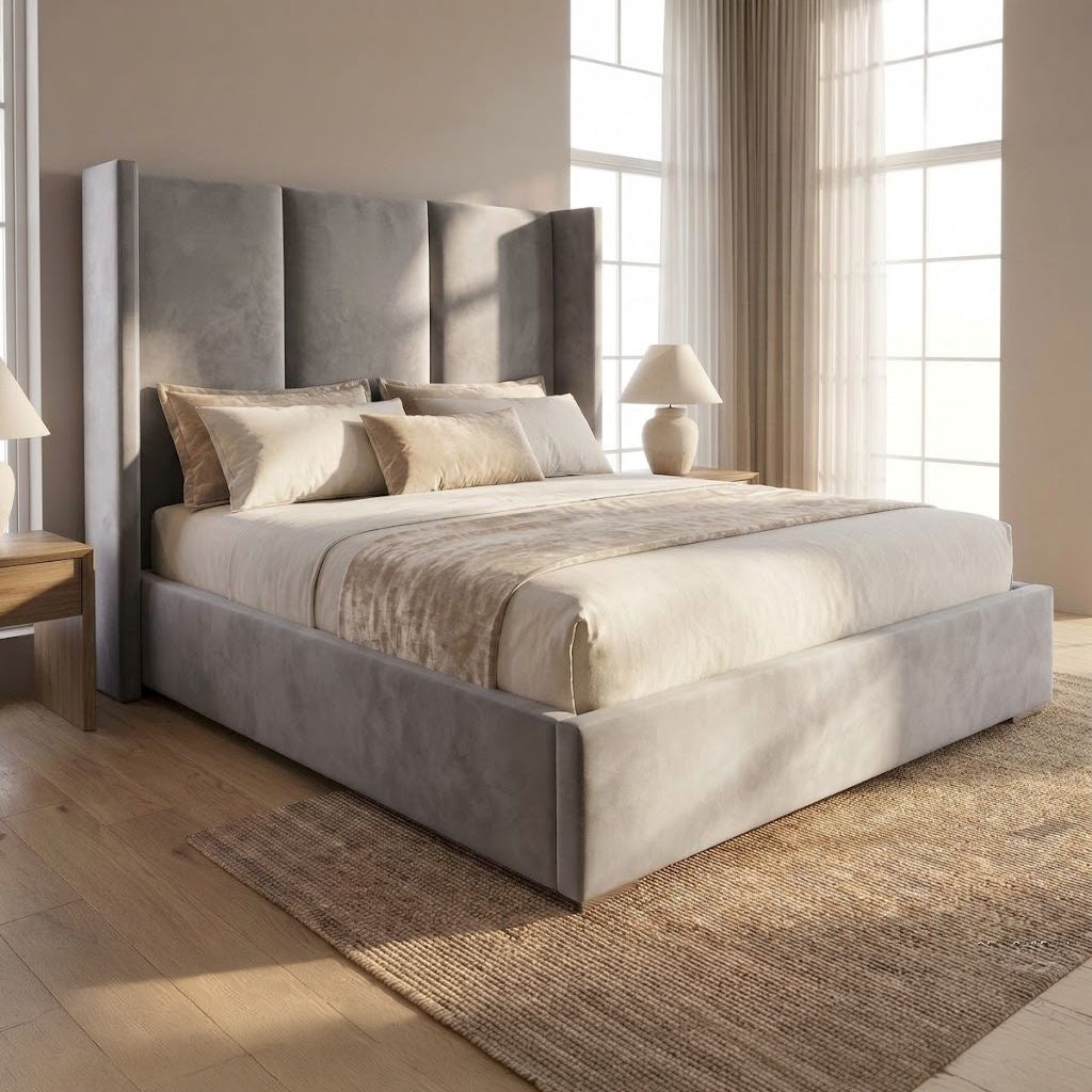 Odessa Wingback Bed Frame in Plush Grey